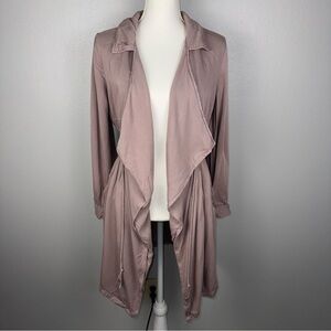 Stoosh Trench Jacket Dusty Rose With Draw String Waist Waterfall‎ Open Front